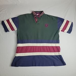 Vintage Tommy Hilfiger Crest Spellout Rugby Color Blocked Shirt Size L